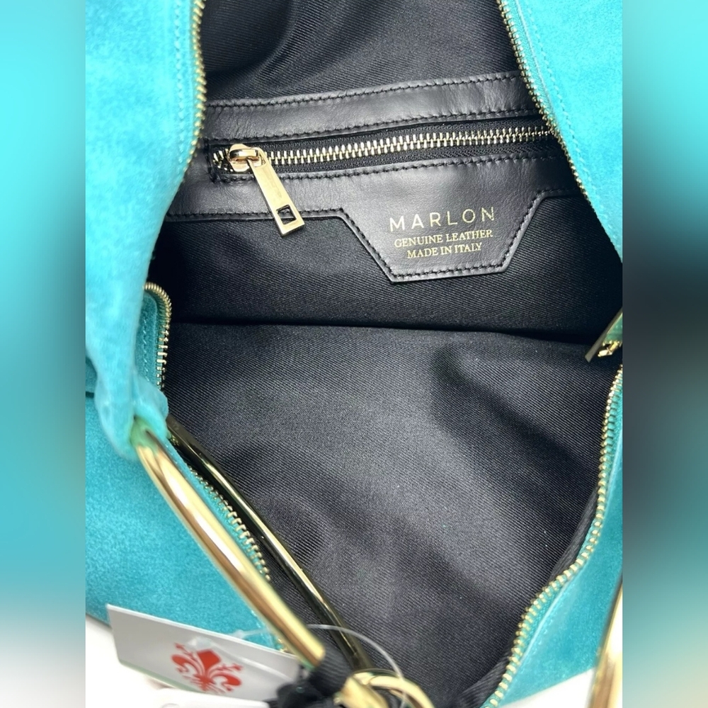 Marlon Rosita calf Leather/ Suede extra large hobo bag In Turquoise - Picture 7 of 14